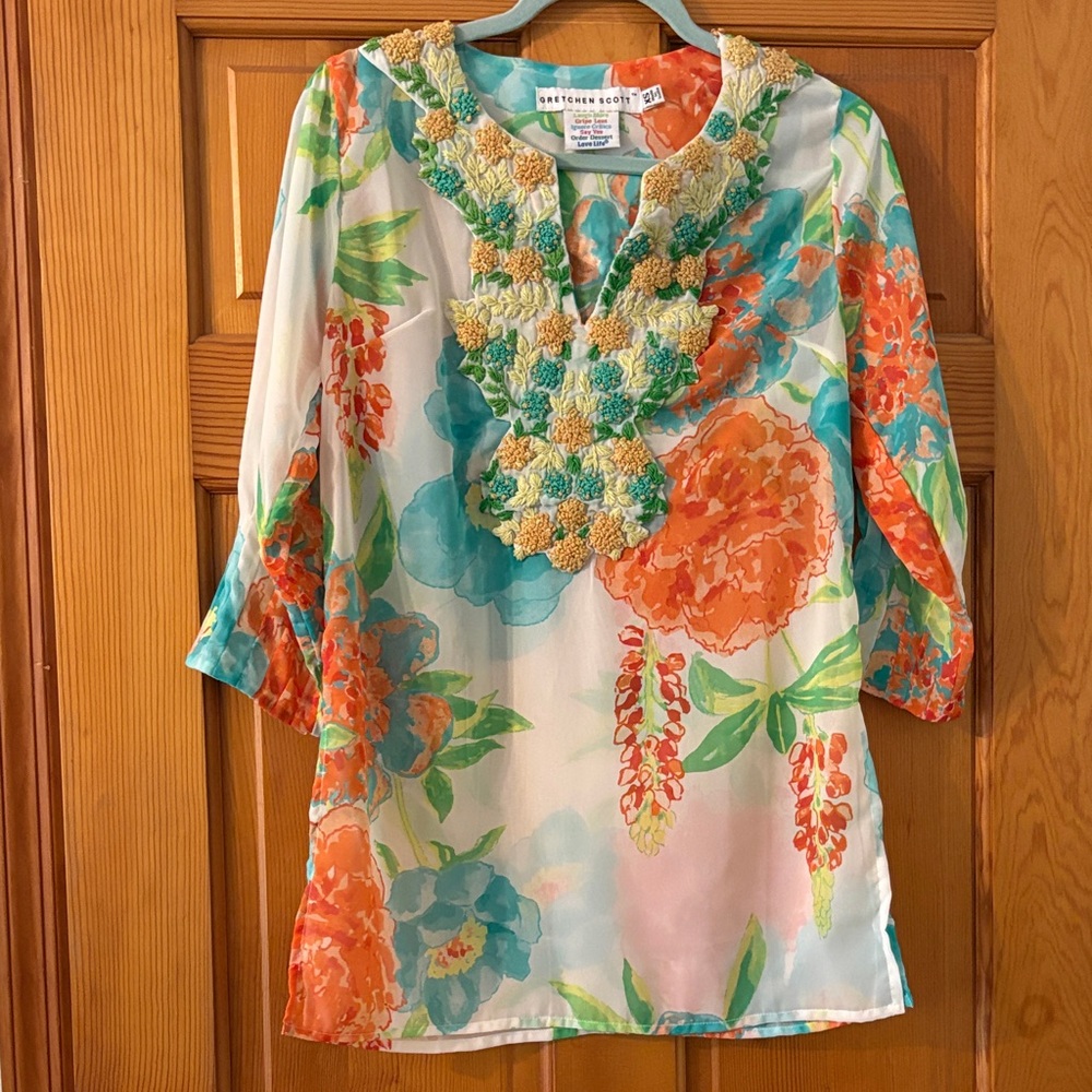Gretchen Scott Designs Floral Tunic in Orange and Green